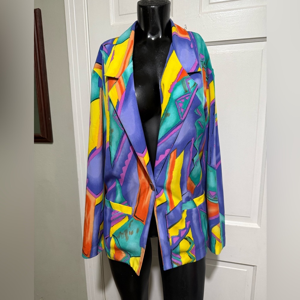Vintage 1980s 1990s Bold Colored Collar Jacket Womens GW